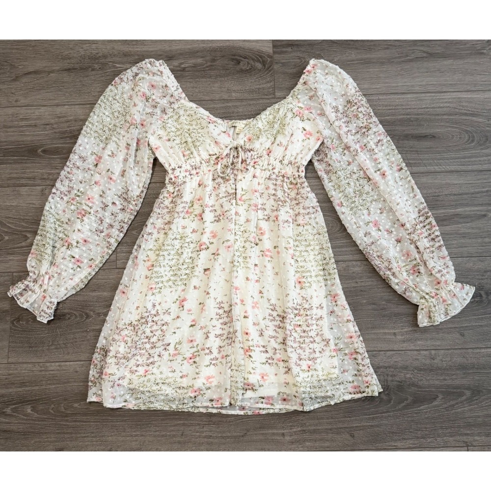 Thirty Thirty LA Floral Swiss Dot Blouse Medium Cottagecore Boho Romantic Ruffle
